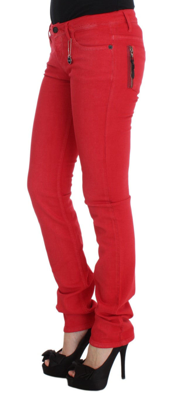Costume National Red Cotton Blend Super Slim Fit Jeans - Whispers Of Wisdom Clothing