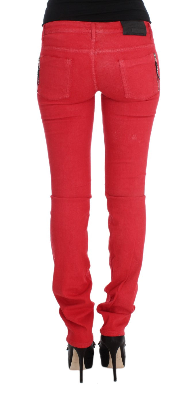 Costume National Red Cotton Blend Super Slim Fit Jeans - Whispers Of Wisdom Clothing