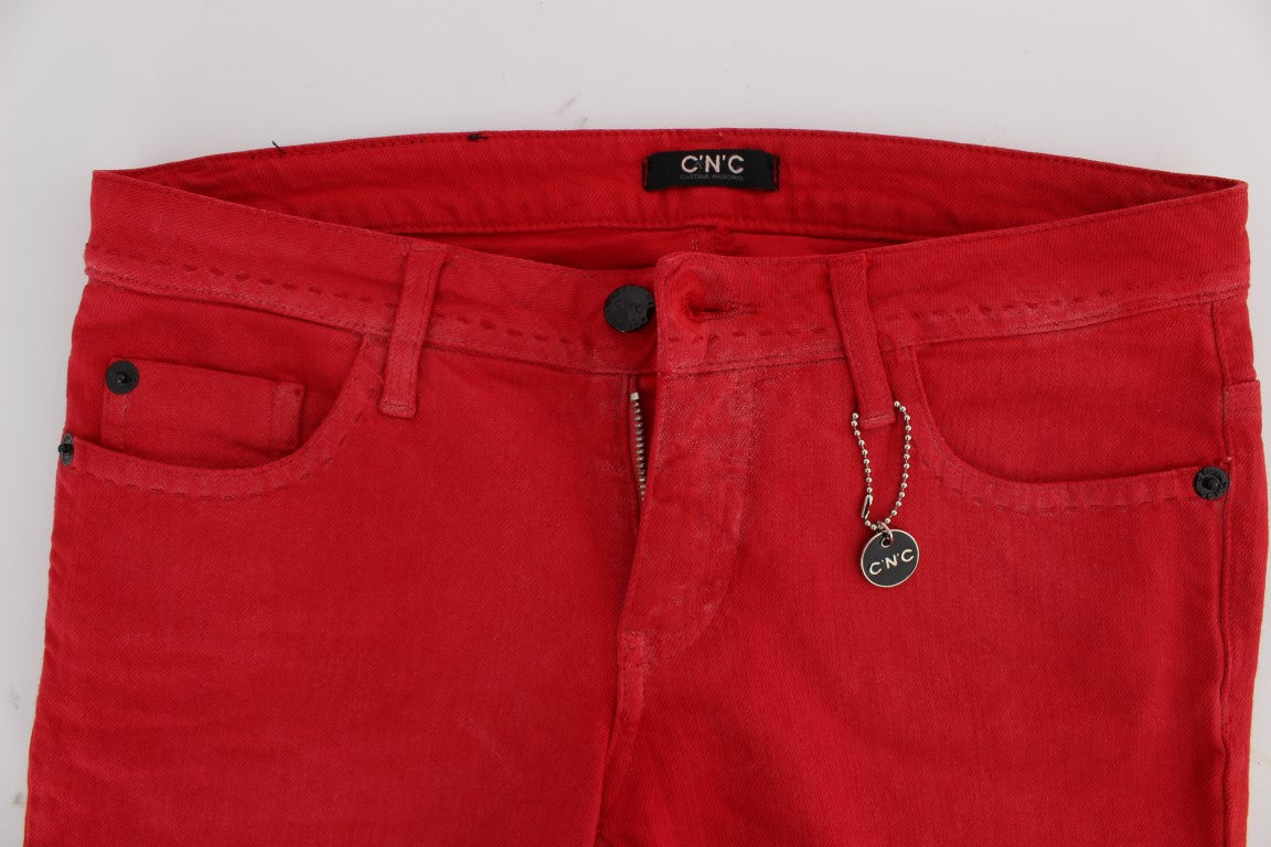 Costume National Red Cotton Blend Super Slim Fit Jeans - Whispers Of Wisdom Clothing