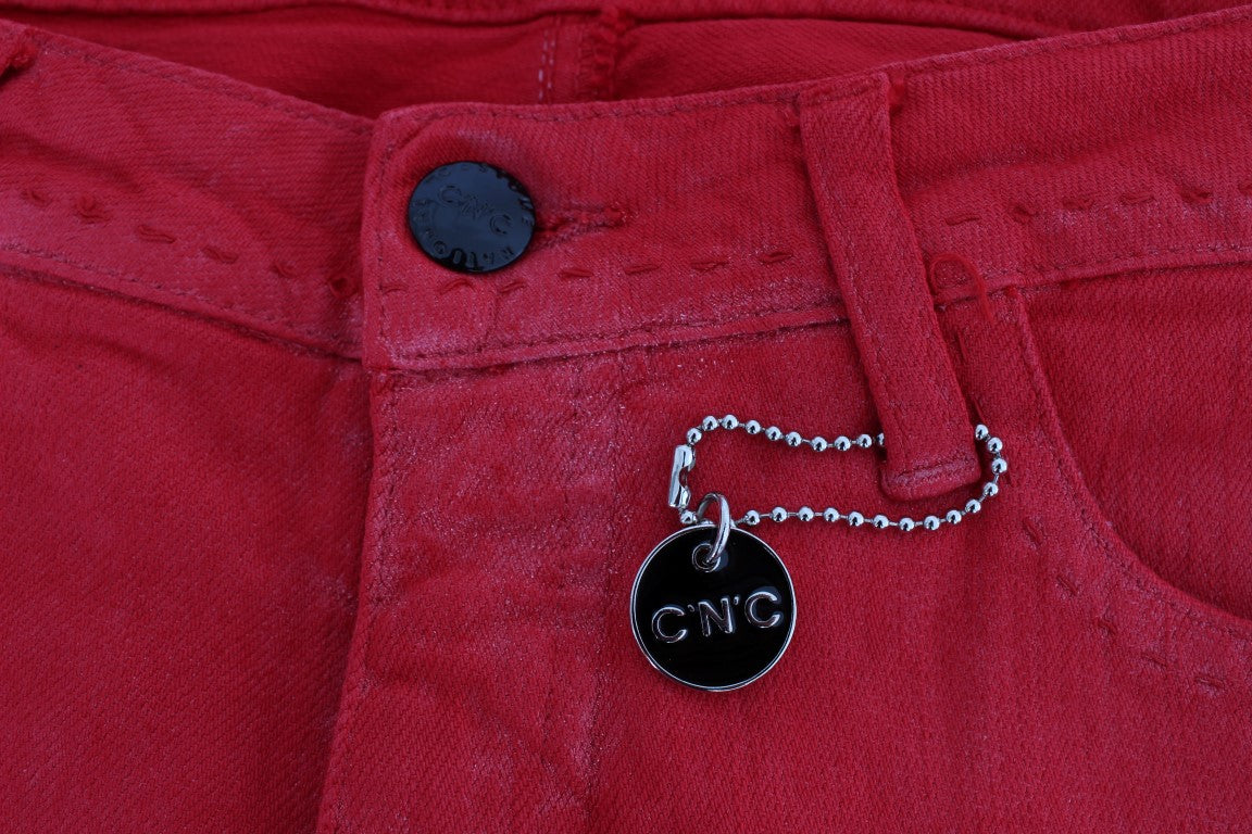 Costume National Red Cotton Blend Super Slim Fit Jeans - Whispers Of Wisdom Clothing