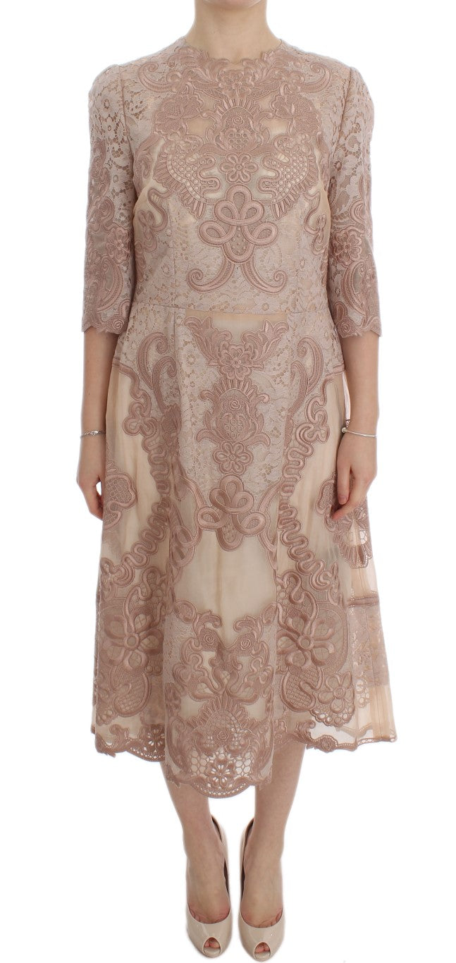 Dolce & Gabbana Pink Silk Lace Ricamo Shift Gown Dress - Whispers Of Wisdom Clothing