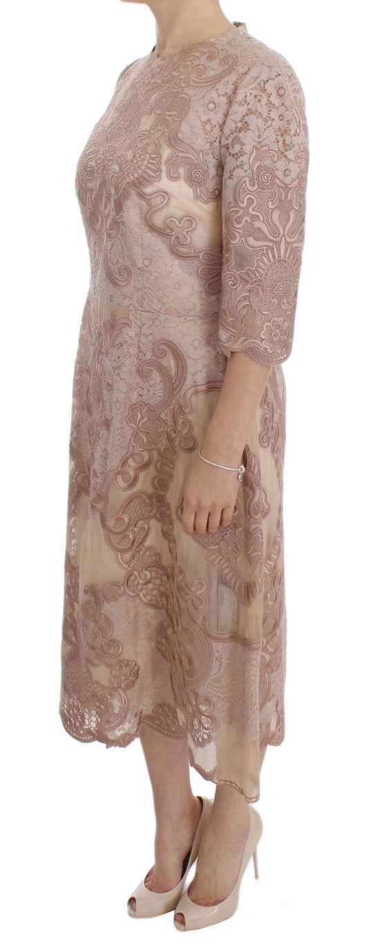 Dolce & Gabbana Pink Silk Lace Ricamo Shift Gown Dress - Whispers Of Wisdom Clothing