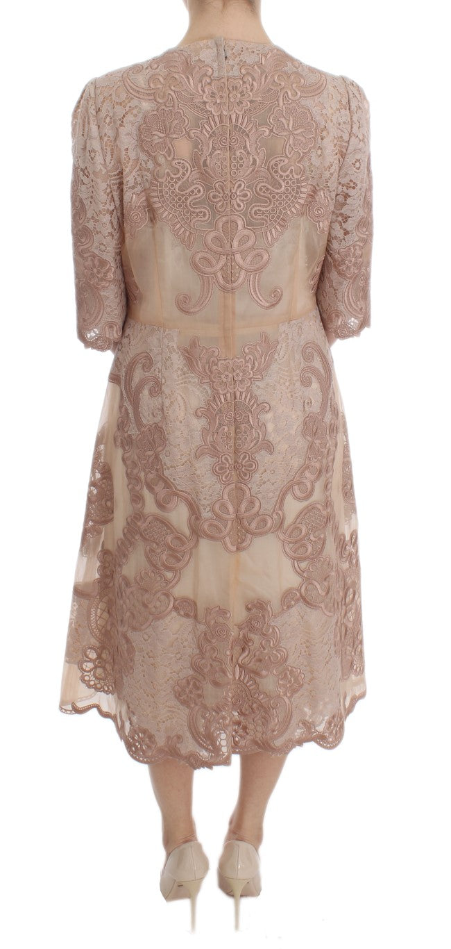 Dolce & Gabbana Pink Silk Lace Ricamo Shift Gown Dress - Whispers Of Wisdom Clothing