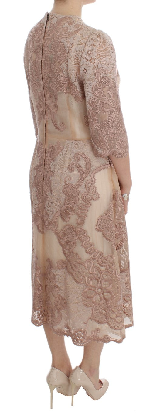 Dolce & Gabbana Pink Silk Lace Ricamo Shift Gown Dress - Whispers Of Wisdom Clothing