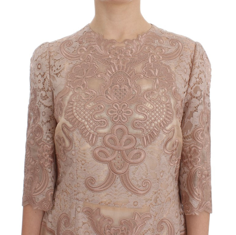 Dolce & Gabbana Pink Silk Lace Ricamo Shift Gown Dress - Whispers Of Wisdom Clothing