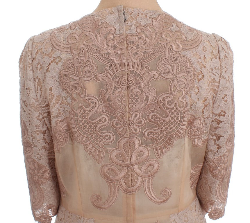 Dolce & Gabbana Pink Silk Lace Ricamo Shift Gown Dress - Whispers Of Wisdom Clothing