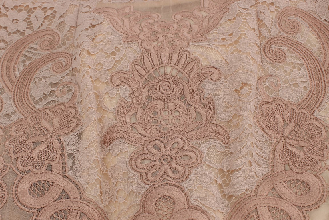 Dolce & Gabbana Pink Silk Lace Ricamo Shift Gown Dress - Whispers Of Wisdom Clothing