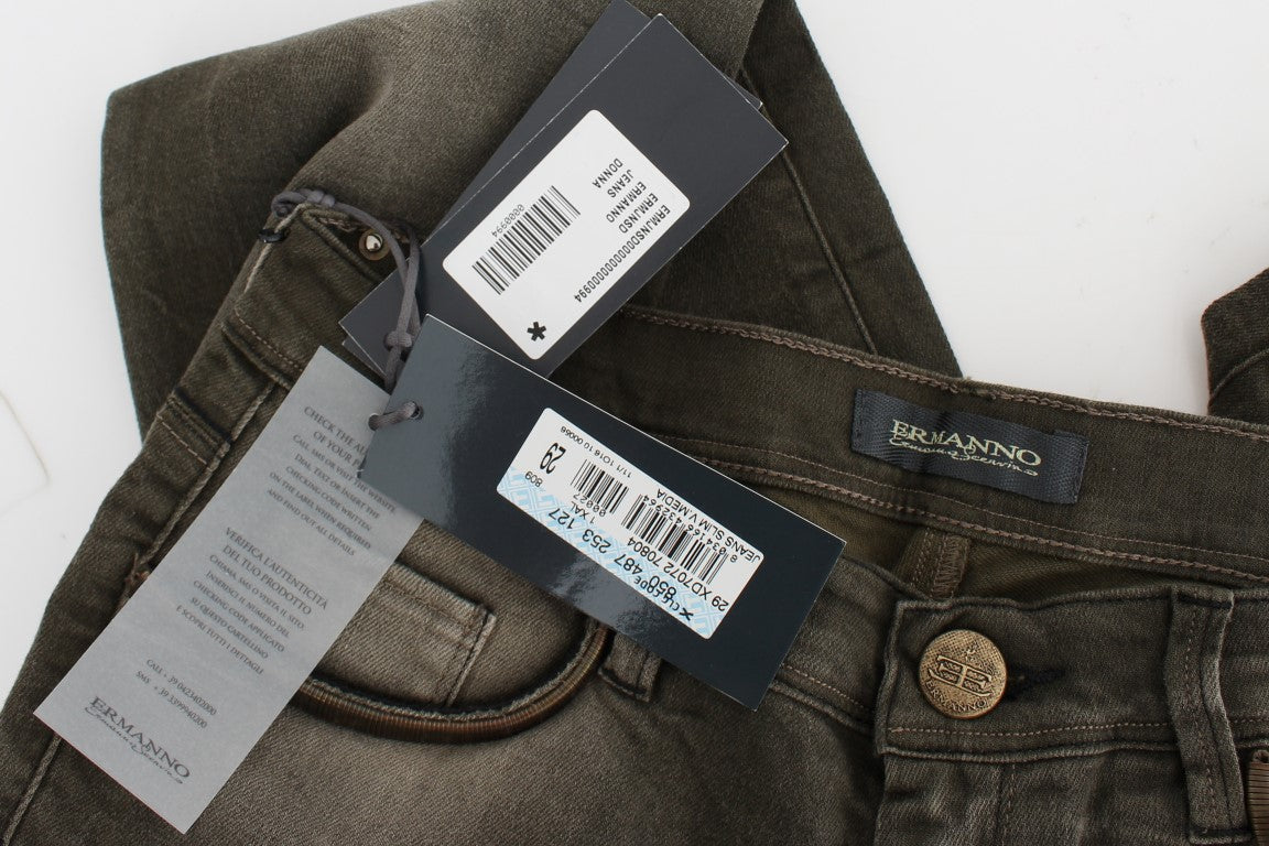 Ermanno Scervino Gray Wash Cotton Blend Slim Fit Jeans - Whispers Of Wisdom Clothing