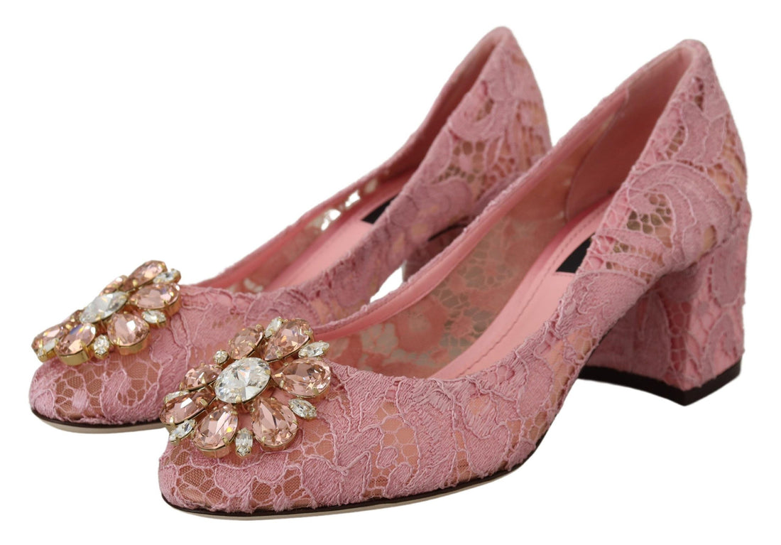 Dolce & Gabbana Pink Taormina Lace Crystal Pumps Pastel Shoes - Whispers Of Wisdom Clothing