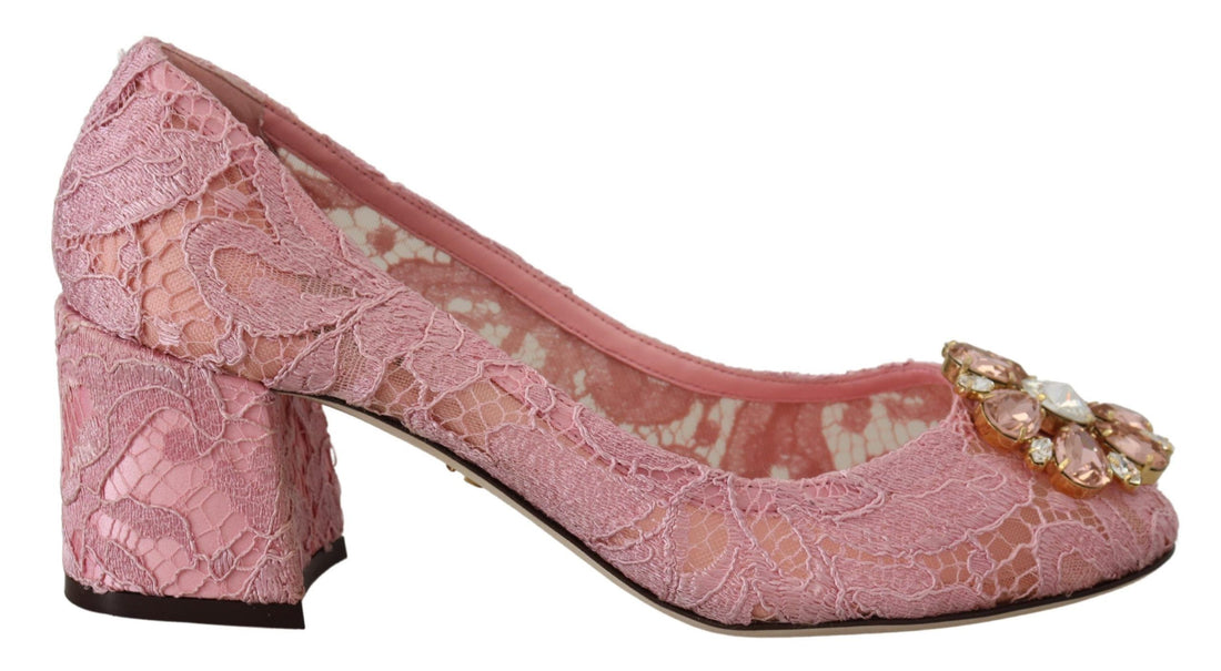 Dolce & Gabbana Pink Taormina Lace Crystal Pumps Pastel Shoes - Whispers Of Wisdom Clothing