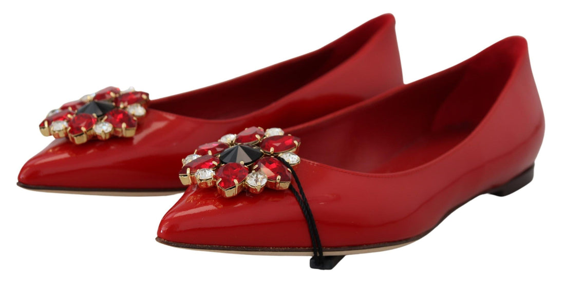 Dolce & Gabbana Red Leather Crystals Loafers Flats Shoes - Whispers Of Wisdom Clothing