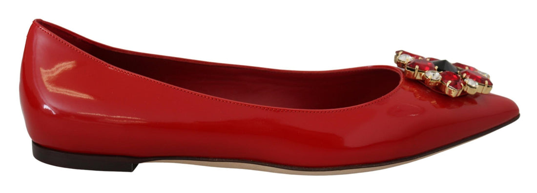 Dolce & Gabbana Red Leather Crystals Loafers Flats Shoes - Whispers Of Wisdom Clothing