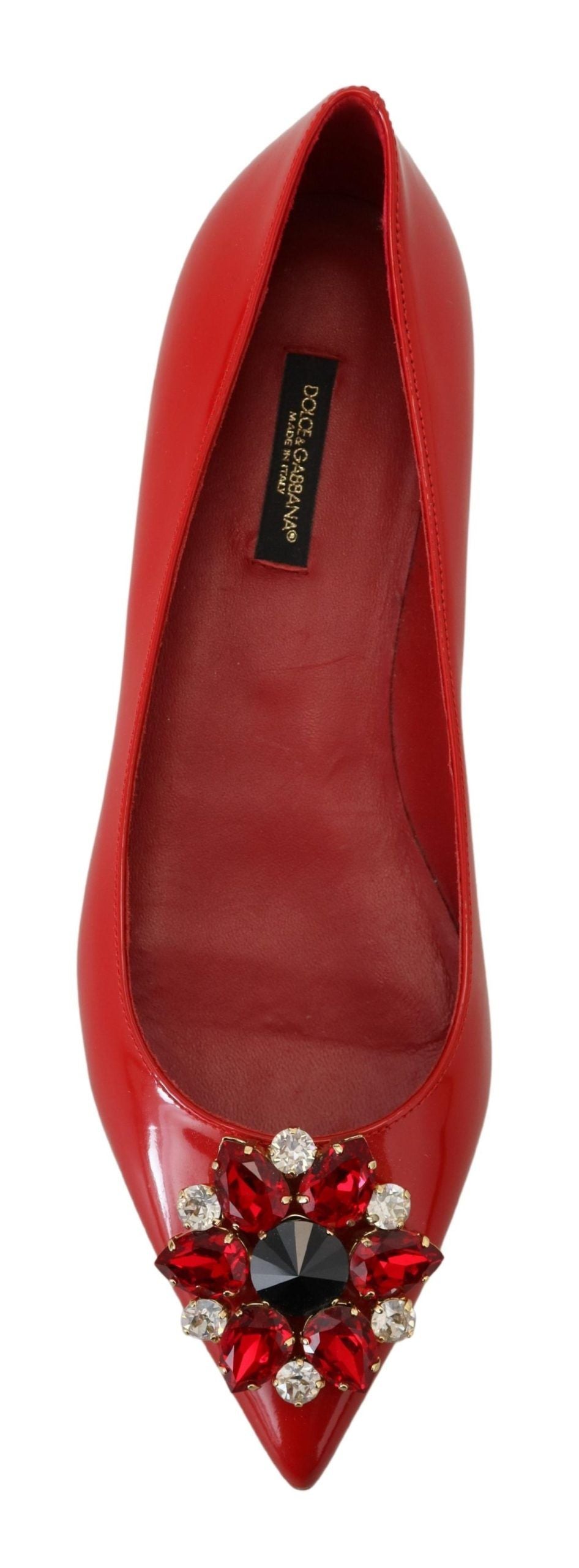 Dolce & Gabbana Red Leather Crystals Loafers Flats Shoes - Whispers Of Wisdom Clothing