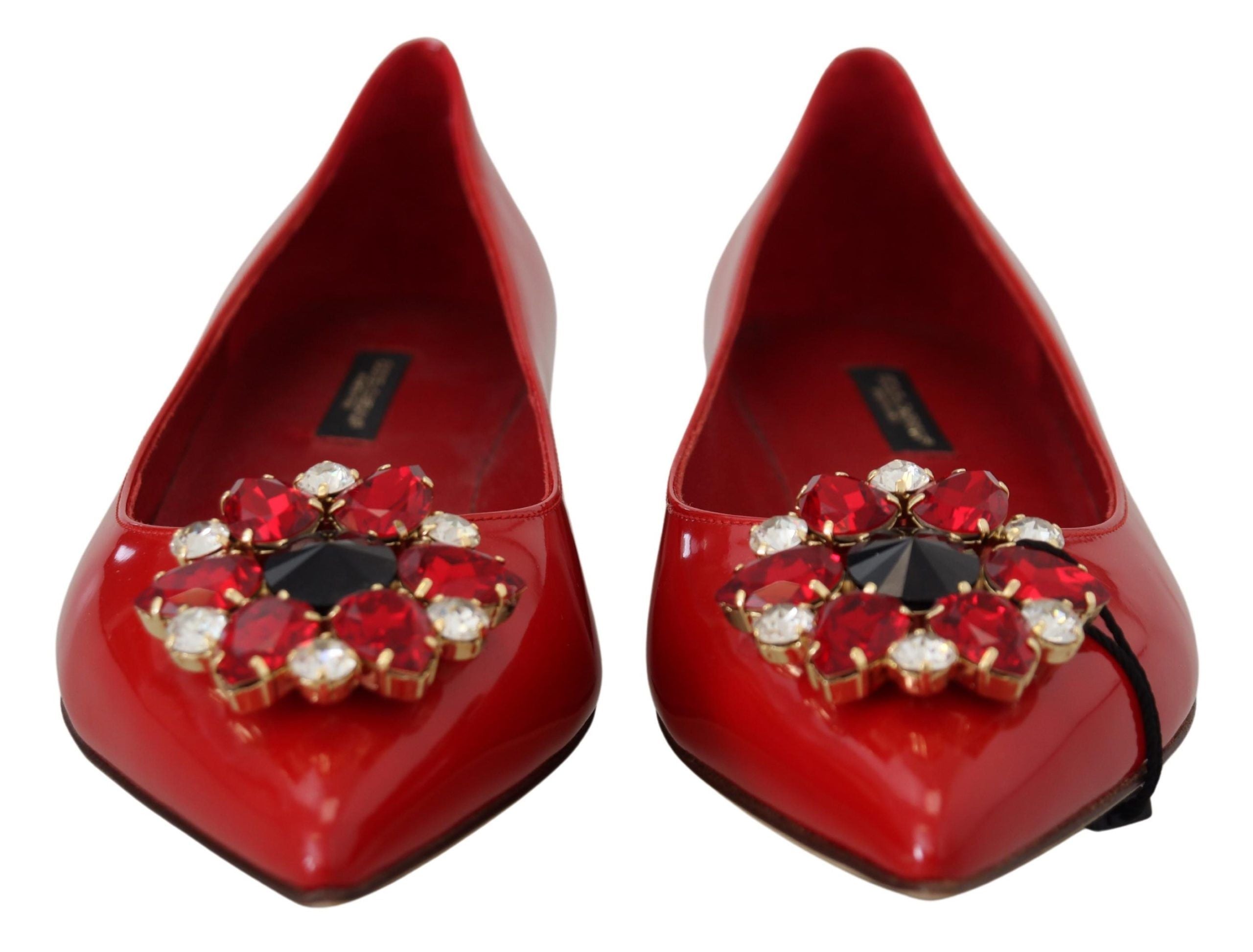 Dolce & Gabbana Red Leather Crystals Loafers Flats Shoes - Whispers Of Wisdom Clothing