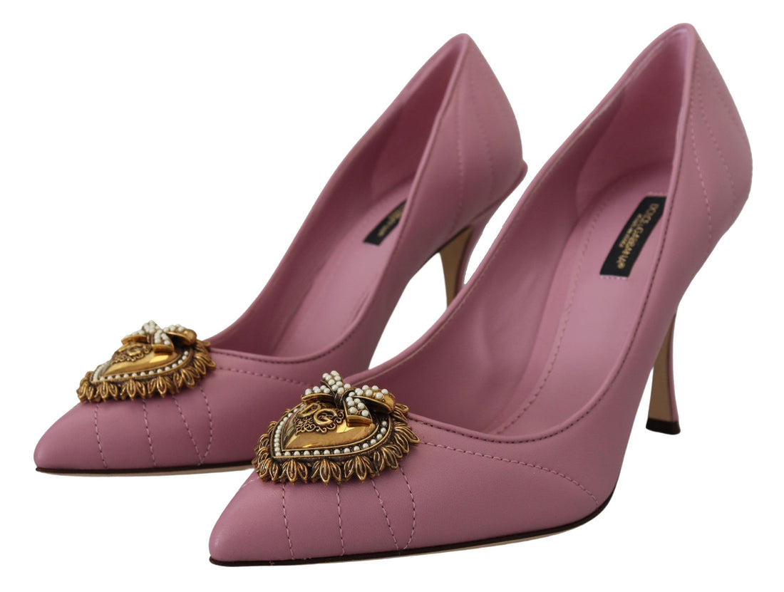Dolce & Gabbana Pink Leather Heart DEVOTION Heels Pumps Shoes - Whispers Of Wisdom Clothing