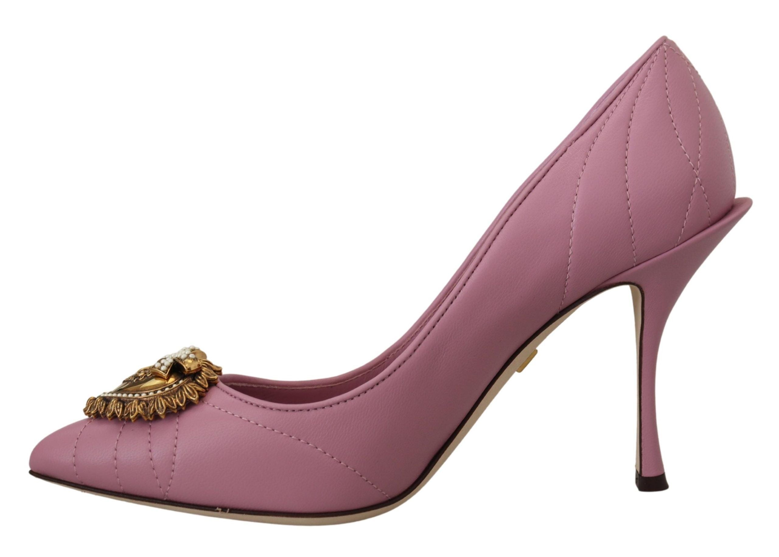 Dolce & Gabbana Pink Leather Heart DEVOTION Heels Pumps Shoes - Whispers Of Wisdom Clothing