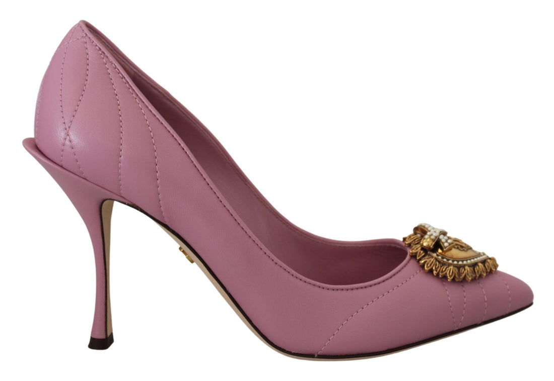 Dolce & Gabbana Pink Leather Heart DEVOTION Heels Pumps Shoes - Whispers Of Wisdom Clothing
