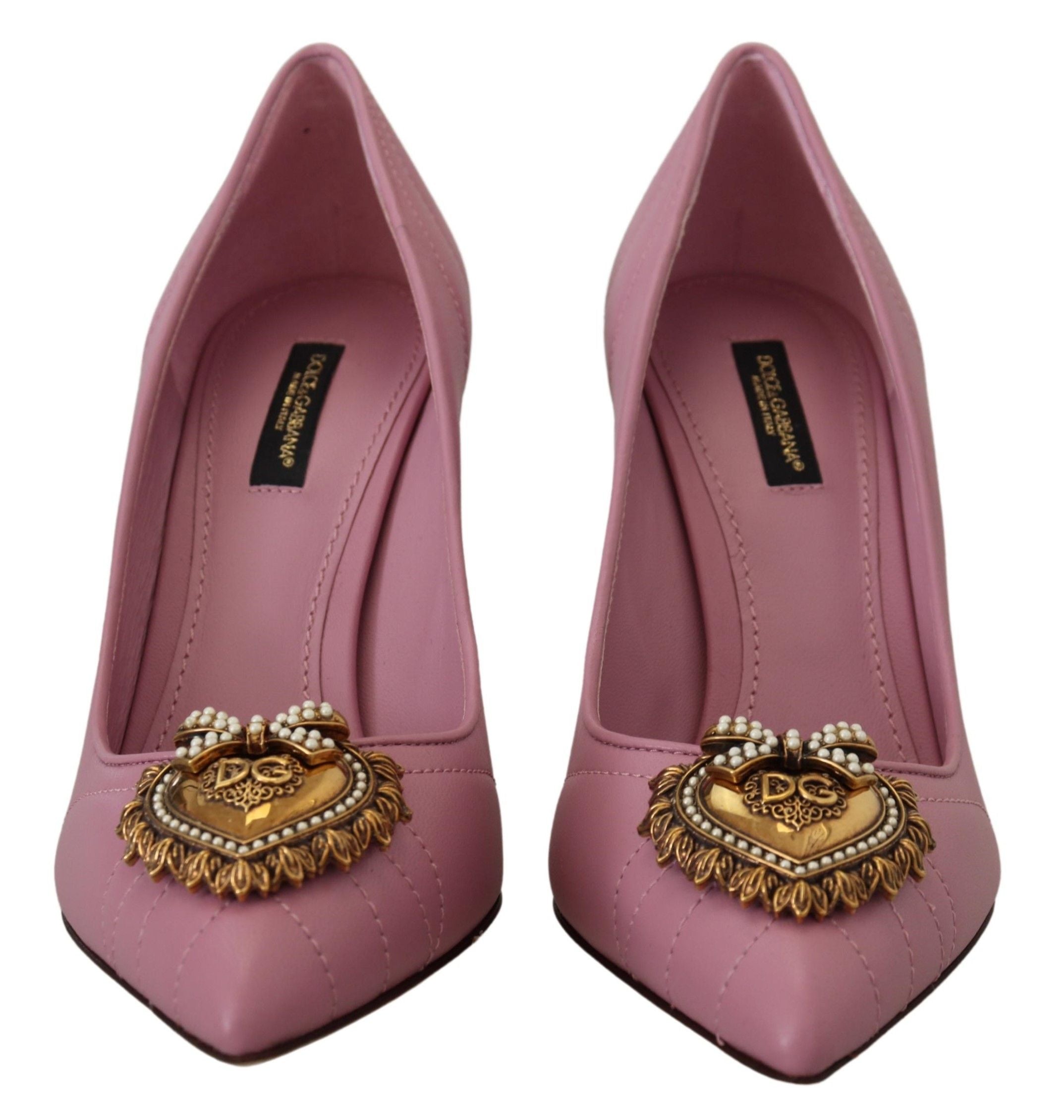 Dolce & Gabbana Pink Leather Heart DEVOTION Heels Pumps Shoes - Whispers Of Wisdom Clothing