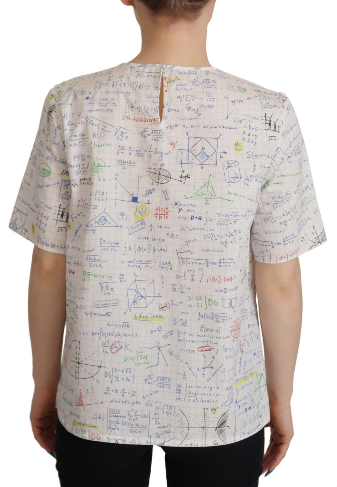 Dolce & Gabbana White Cotton Algebra Print Short Sleeves Top - Whispers Of Wisdom Clothing