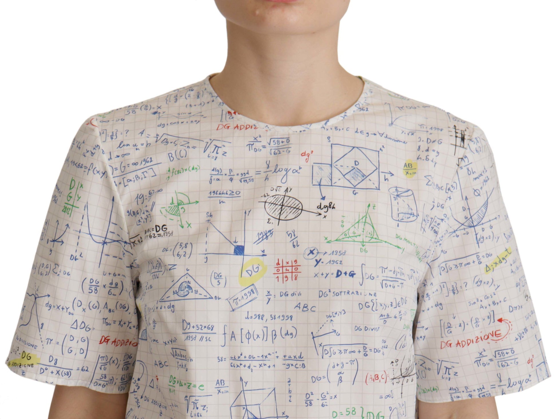 Dolce & Gabbana White Cotton Algebra Print Short Sleeves Top - Whispers Of Wisdom Clothing