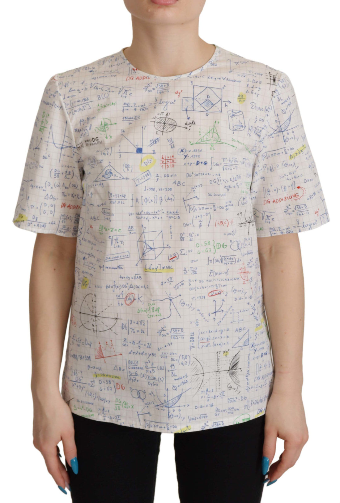 Dolce & Gabbana White Cotton Algebra Print Short Sleeves Top - Whispers Of Wisdom Clothing