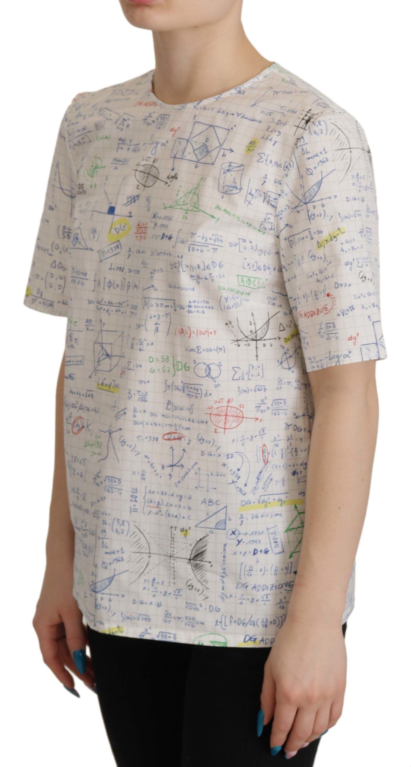 Dolce & Gabbana White Cotton Algebra Print Short Sleeves Top - Whispers Of Wisdom Clothing