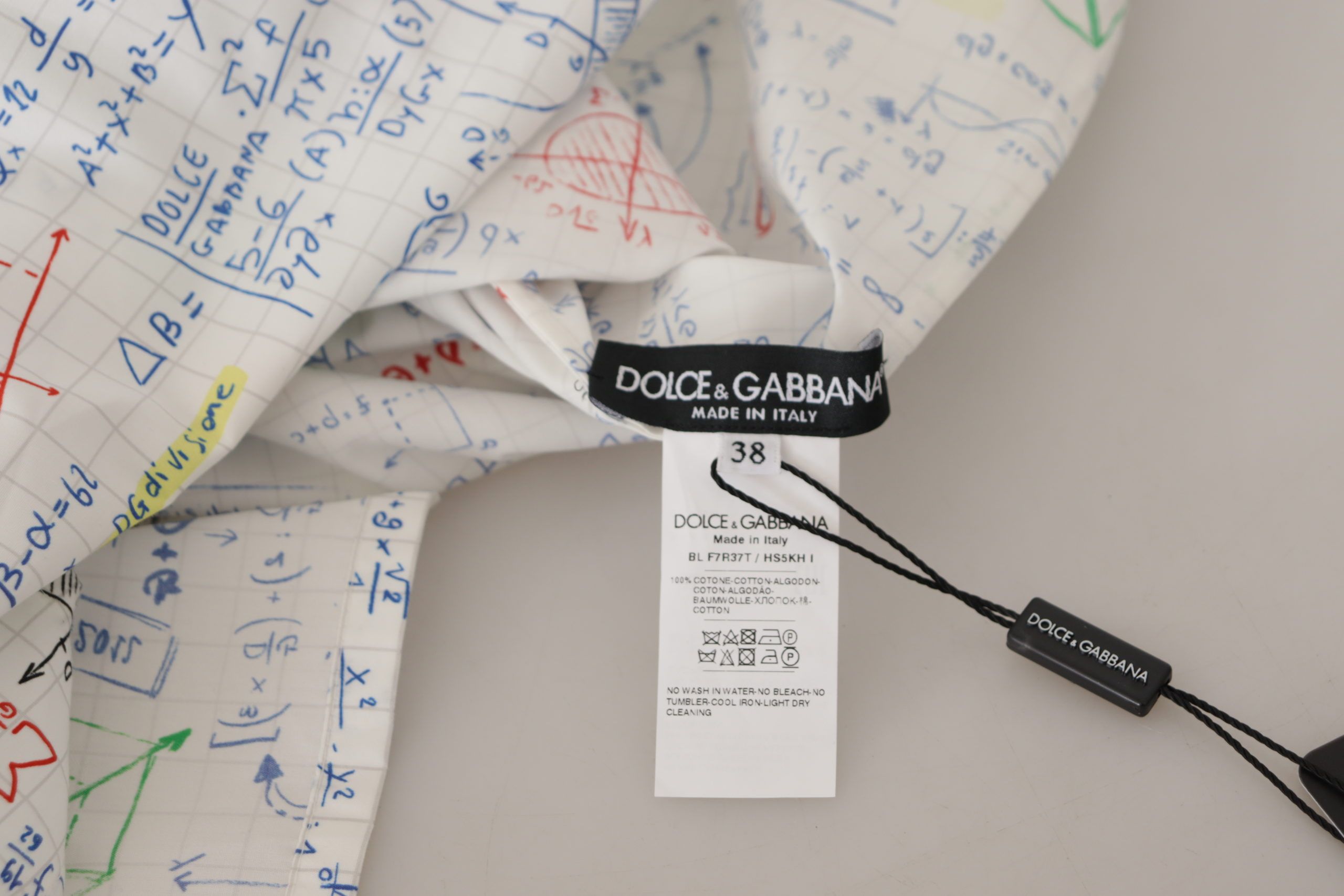 Dolce & Gabbana White Cotton Algebra Print Short Sleeves Top - Whispers Of Wisdom Clothing