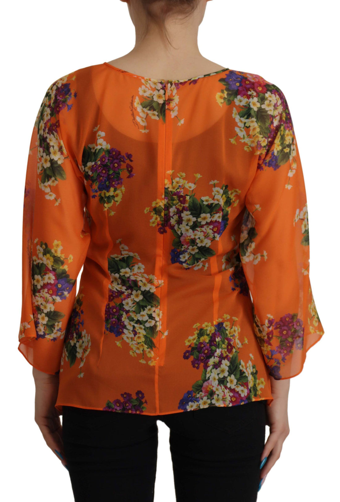 Dolce & Gabbana Orange Floral Print Long Sleeve Blouse - Whispers Of Wisdom Clothing