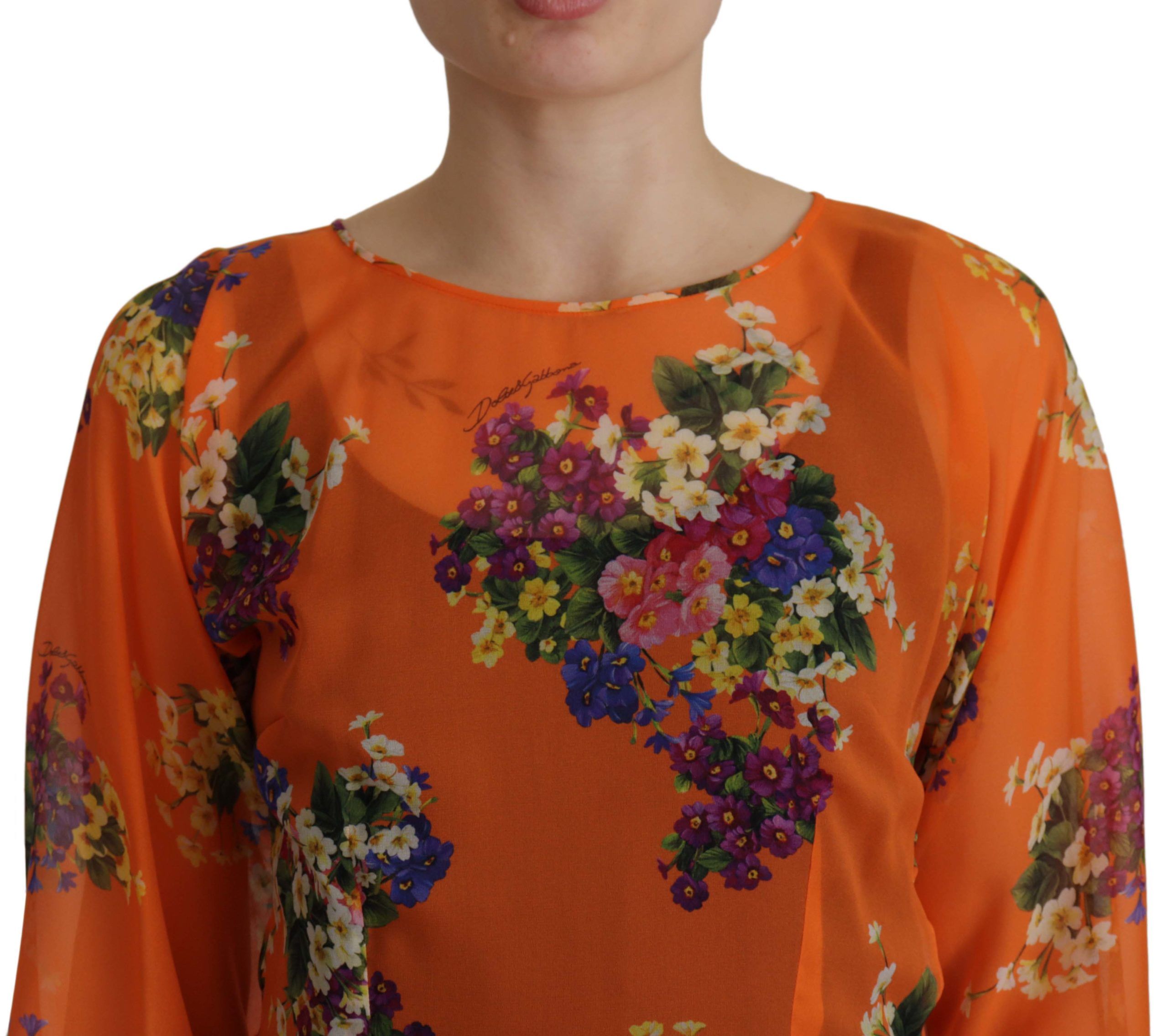 Dolce & Gabbana Orange Floral Print Long Sleeve Blouse - Whispers Of Wisdom Clothing