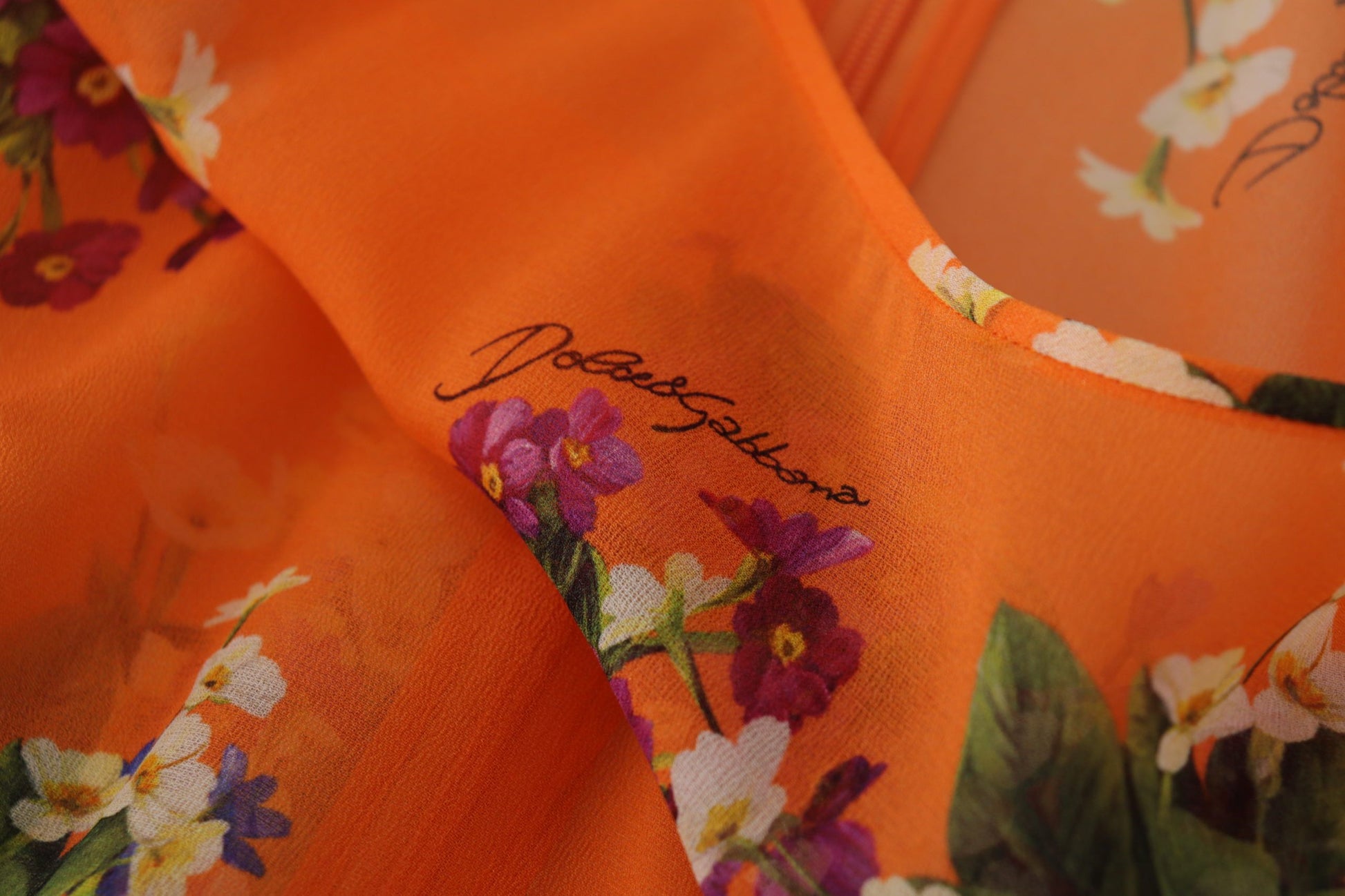 Dolce & Gabbana Orange Floral Print Long Sleeve Blouse - Whispers Of Wisdom Clothing