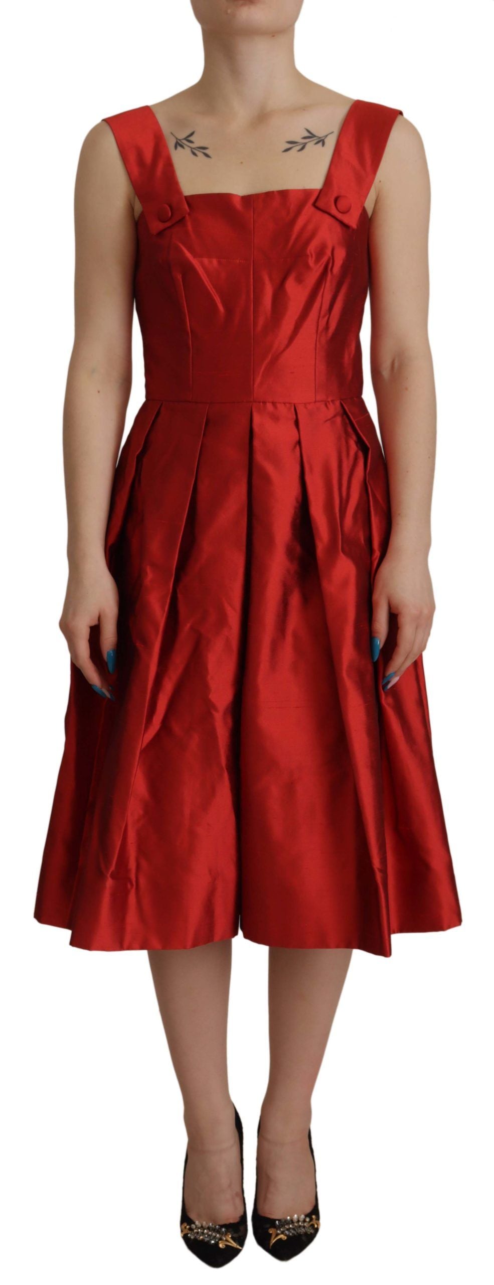 Dolce & Gabbana Red A-line Pleated Satin Silk Dress - Whispers Of Wisdom Clothing