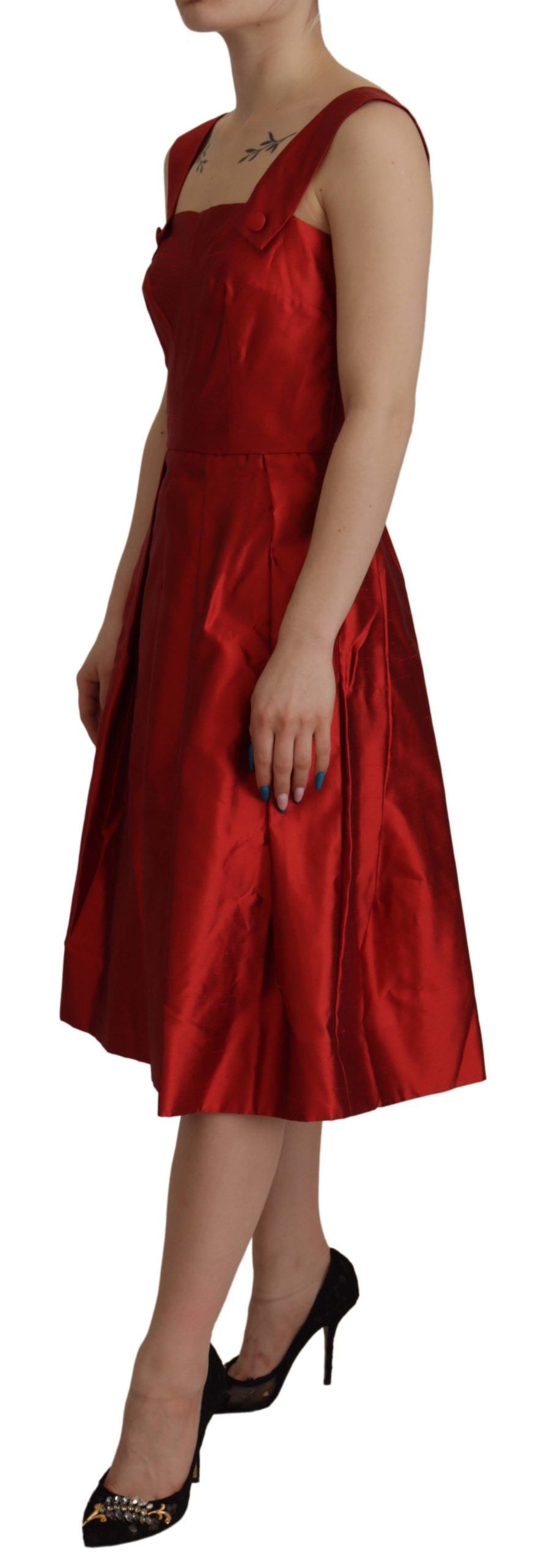 Dolce & Gabbana Red A-line Pleated Satin Silk Dress - Whispers Of Wisdom Clothing