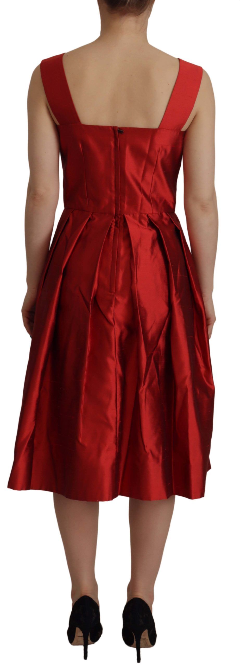 Dolce & Gabbana Red A-line Pleated Satin Silk Dress - Whispers Of Wisdom Clothing