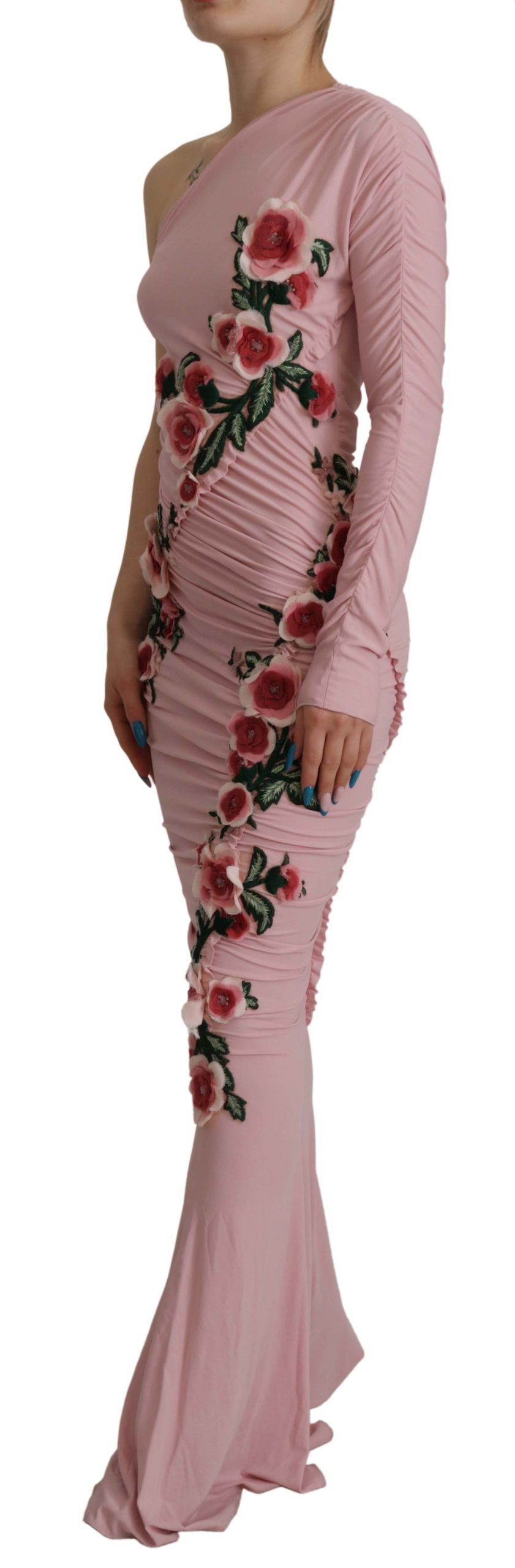 Dolce & Gabbana Pink Flower Embellished One Shoulder Dress - Whispers Of Wisdom Clothing