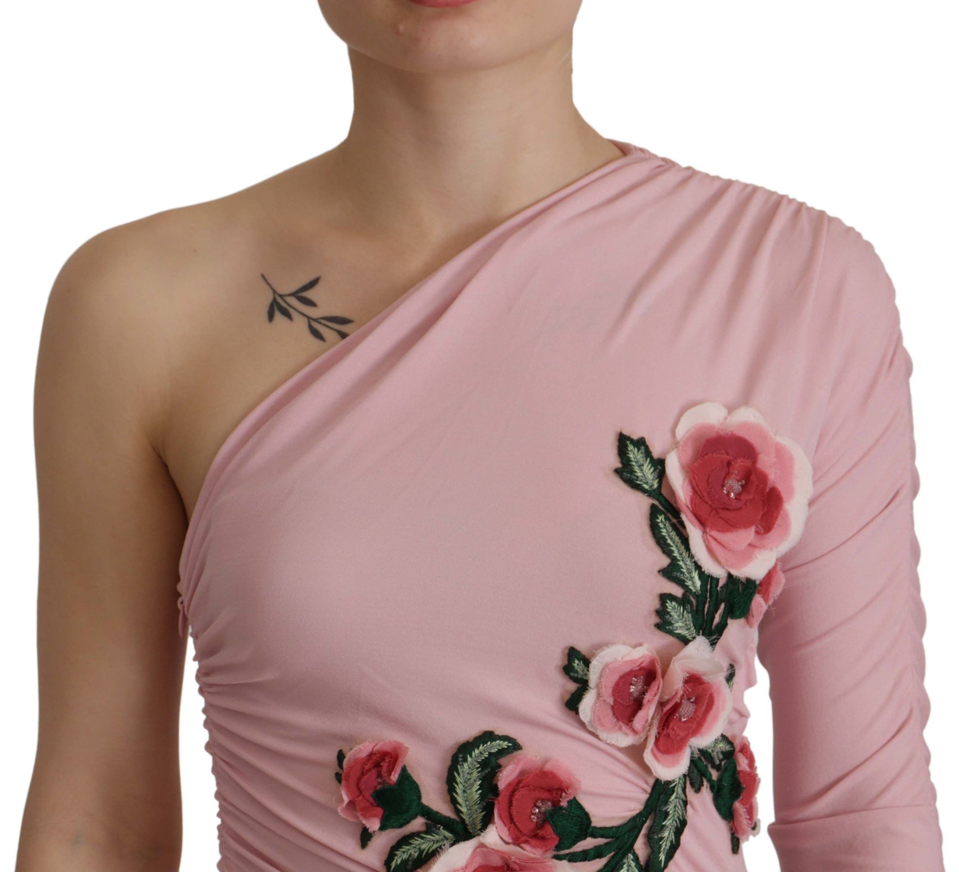 Dolce & Gabbana Pink Flower Embellished One Shoulder Dress - Whispers Of Wisdom Clothing