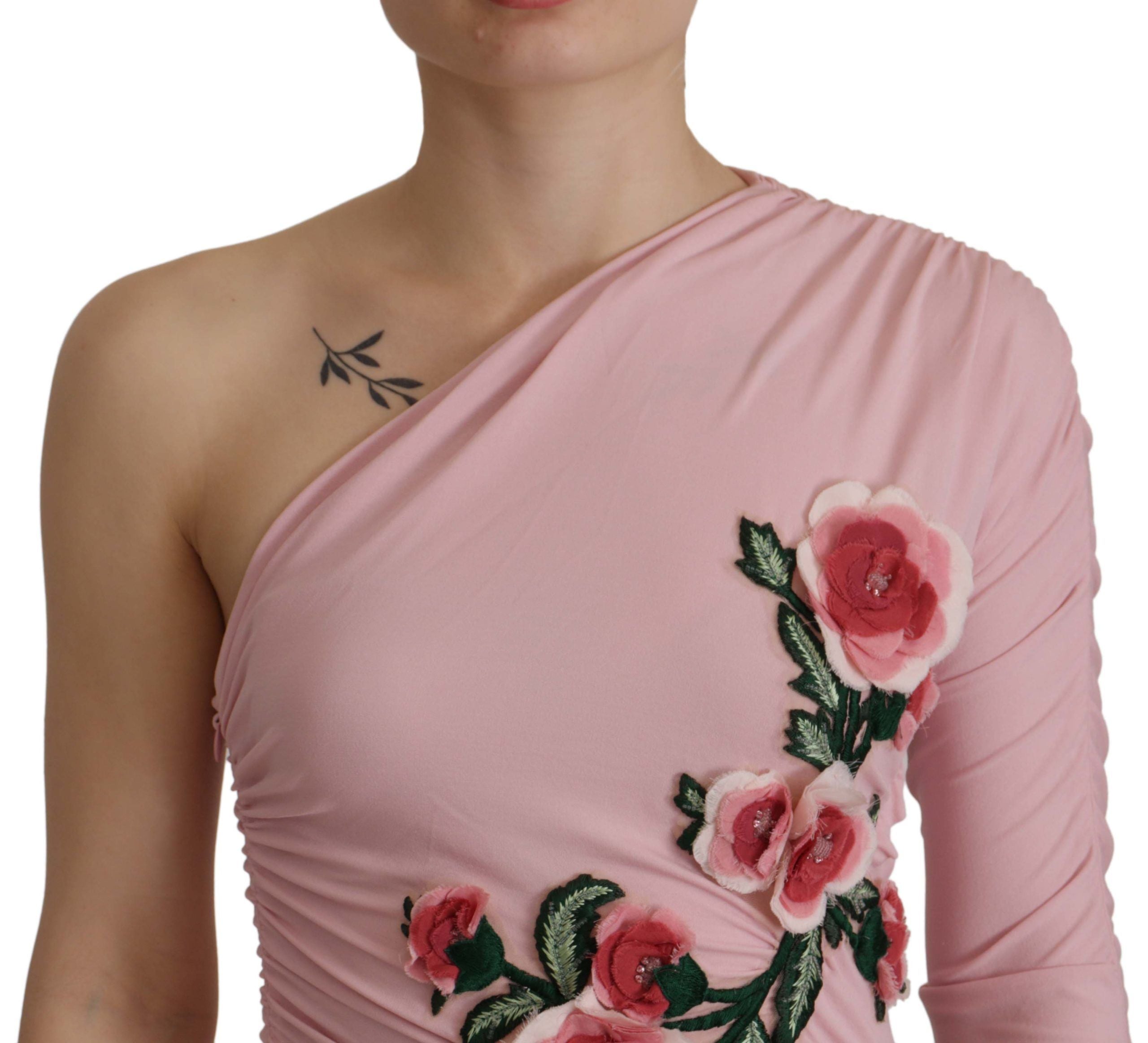 Dolce & Gabbana Pink Flower Embellished One Shoulder Dress - Whispers Of Wisdom Clothing