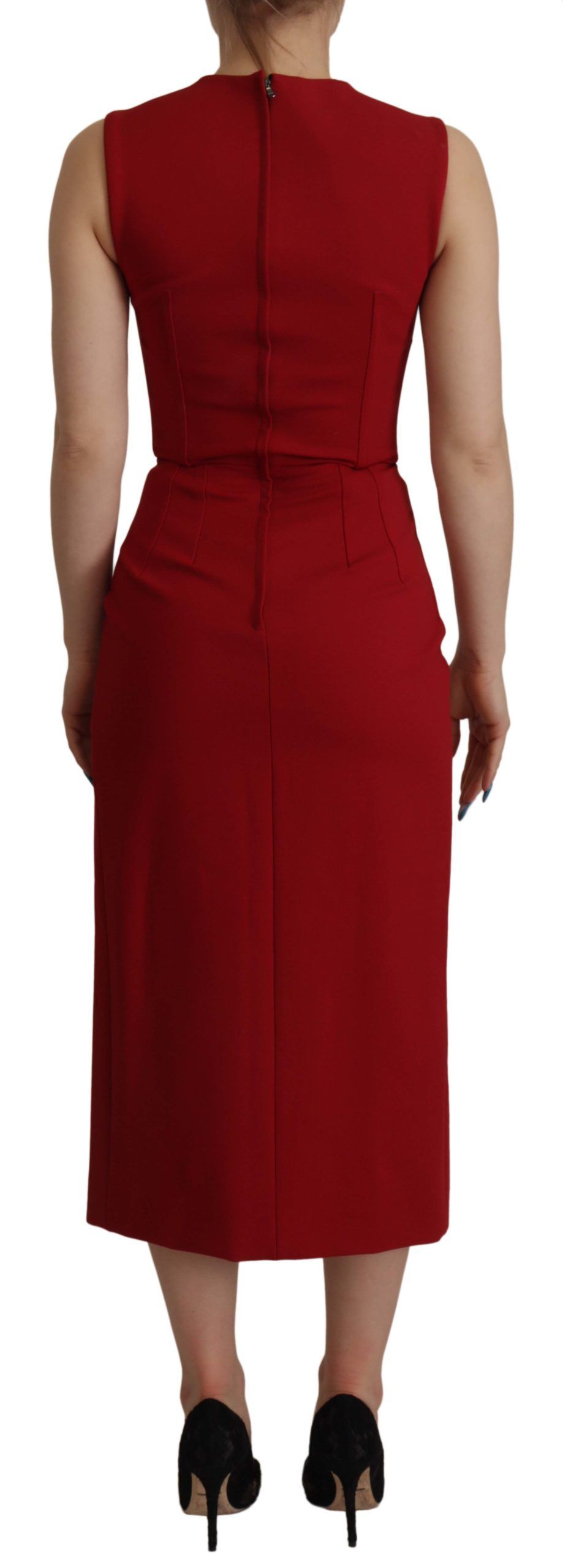 Dolce & Gabbana Red Sweetheart Neck Bodycon Midi Dress - Whispers Of Wisdom Clothing