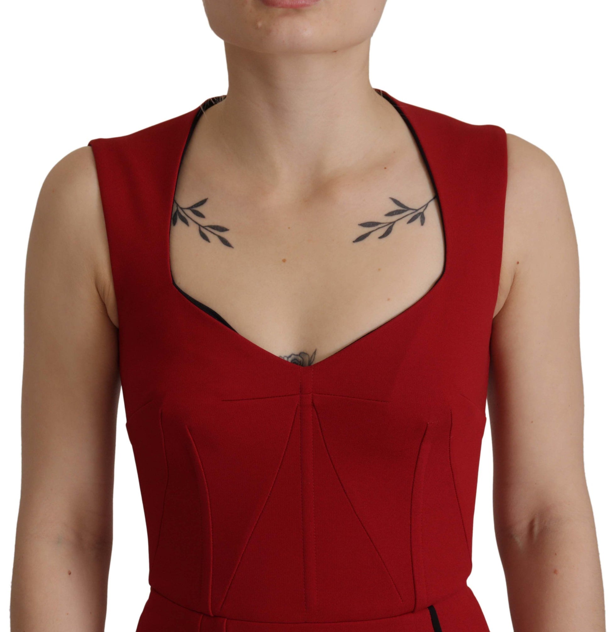 Dolce & Gabbana Red Sweetheart Neck Bodycon Midi Dress - Whispers Of Wisdom Clothing
