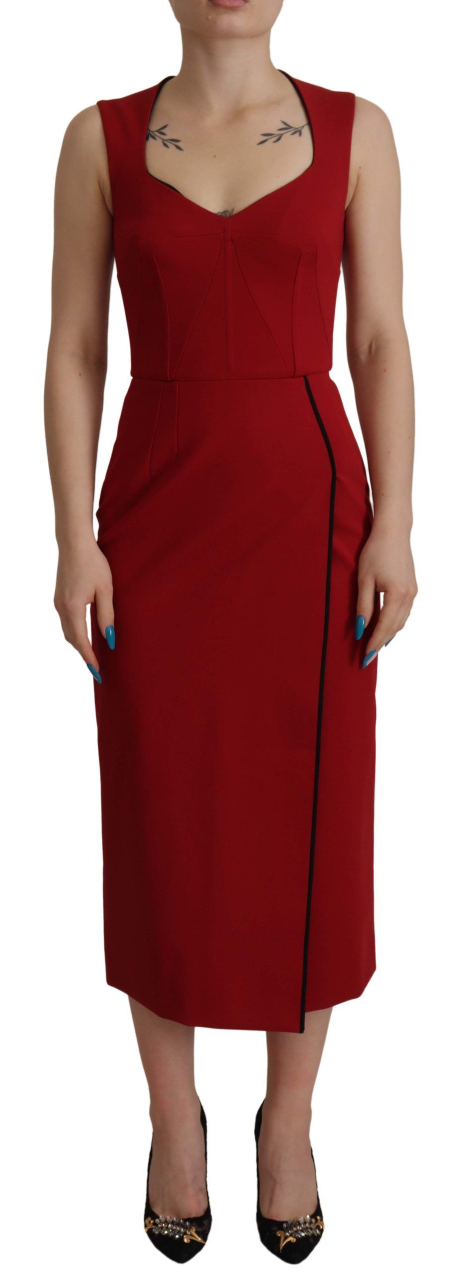Dolce & Gabbana Red Sweetheart Neck Bodycon Midi Dress - Whispers Of Wisdom Clothing