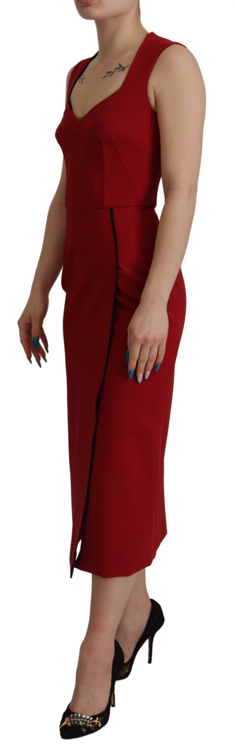 Dolce & Gabbana Red Sweetheart Neck Bodycon Midi Dress - Whispers Of Wisdom Clothing