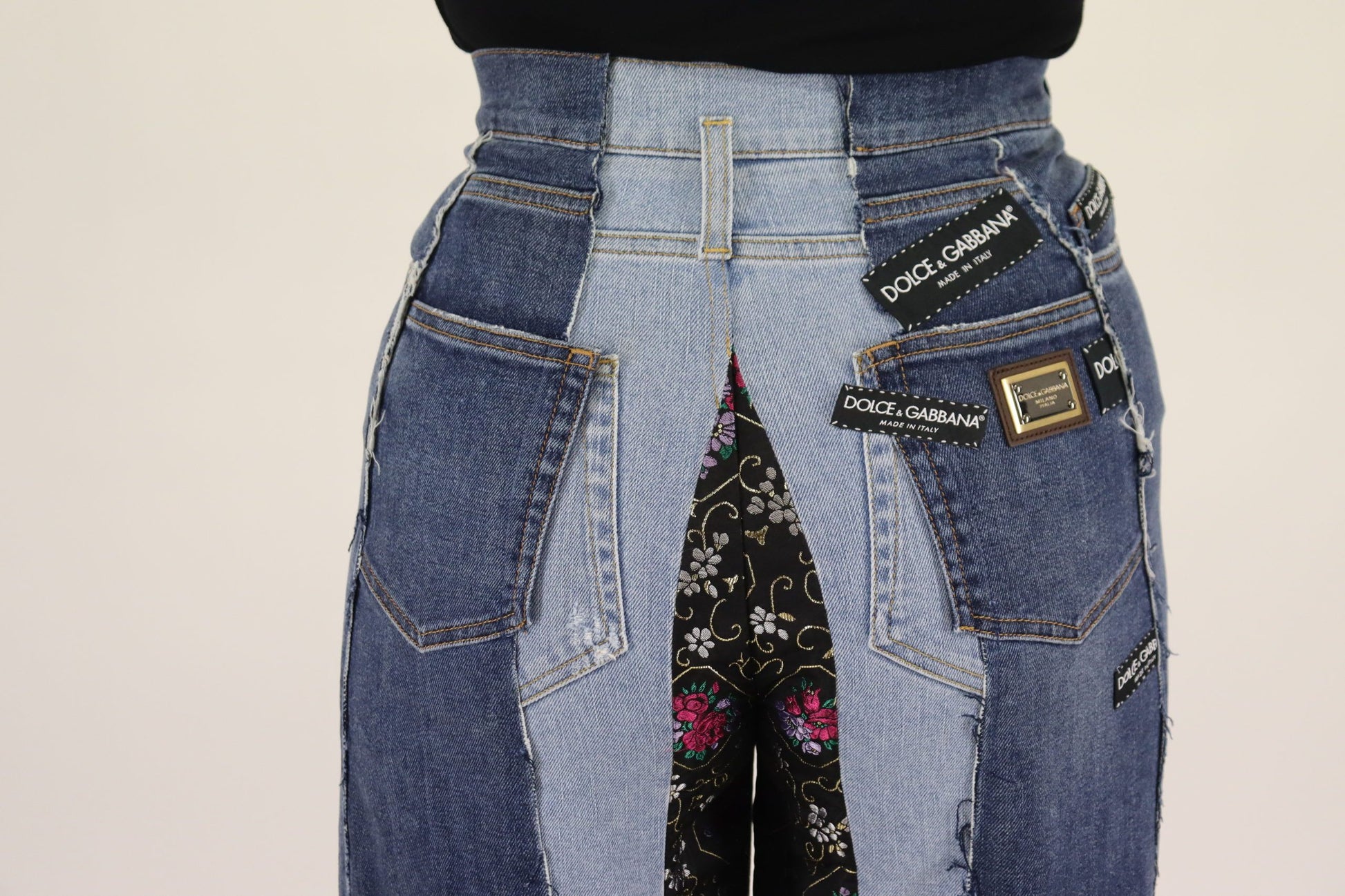 Dolce & Gabbana Multicolor Patchwork DG Fashion Wide Leg Denim Pant - Whispers Of Wisdom Clothing