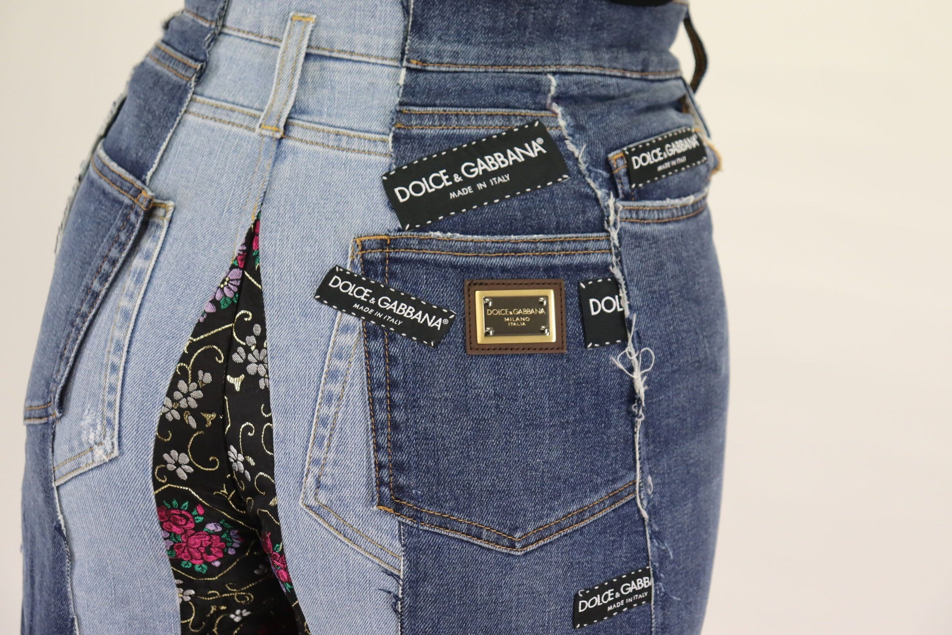 Dolce & Gabbana Multicolor Patchwork DG Fashion Wide Leg Denim Pant - Whispers Of Wisdom Clothing