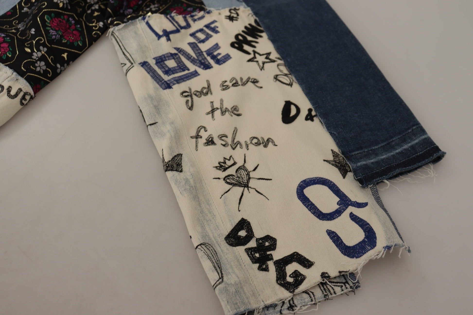 Dolce & Gabbana Multicolor Patchwork DG Fashion Wide Leg Denim Pant - Whispers Of Wisdom Clothing