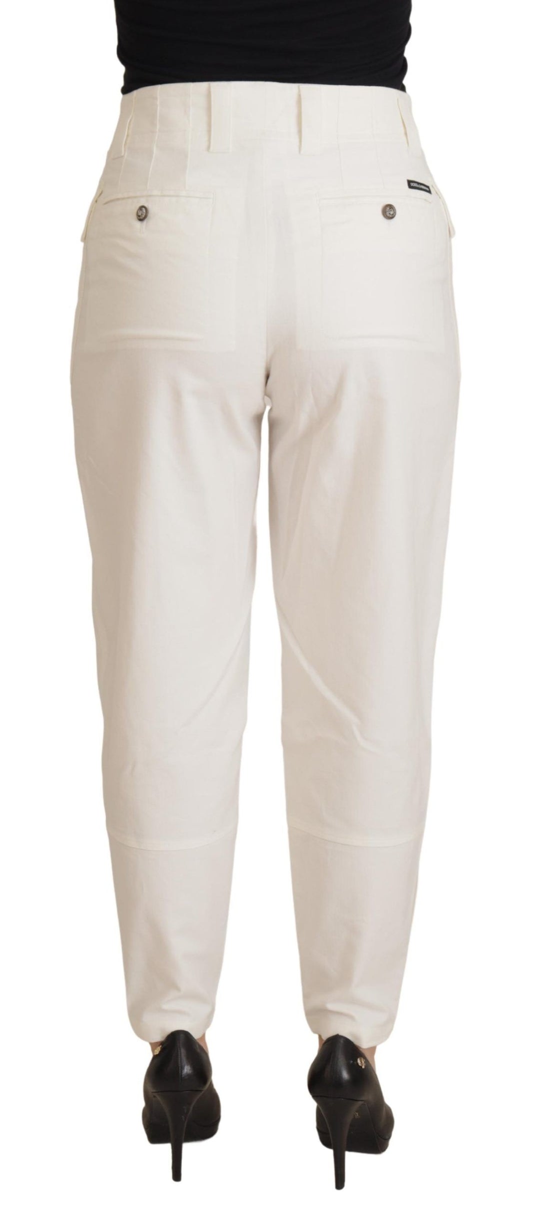 Dolce & Gabbana White High Waist Tapered Women Cotton Pants - Whispers Of Wisdom Clothing