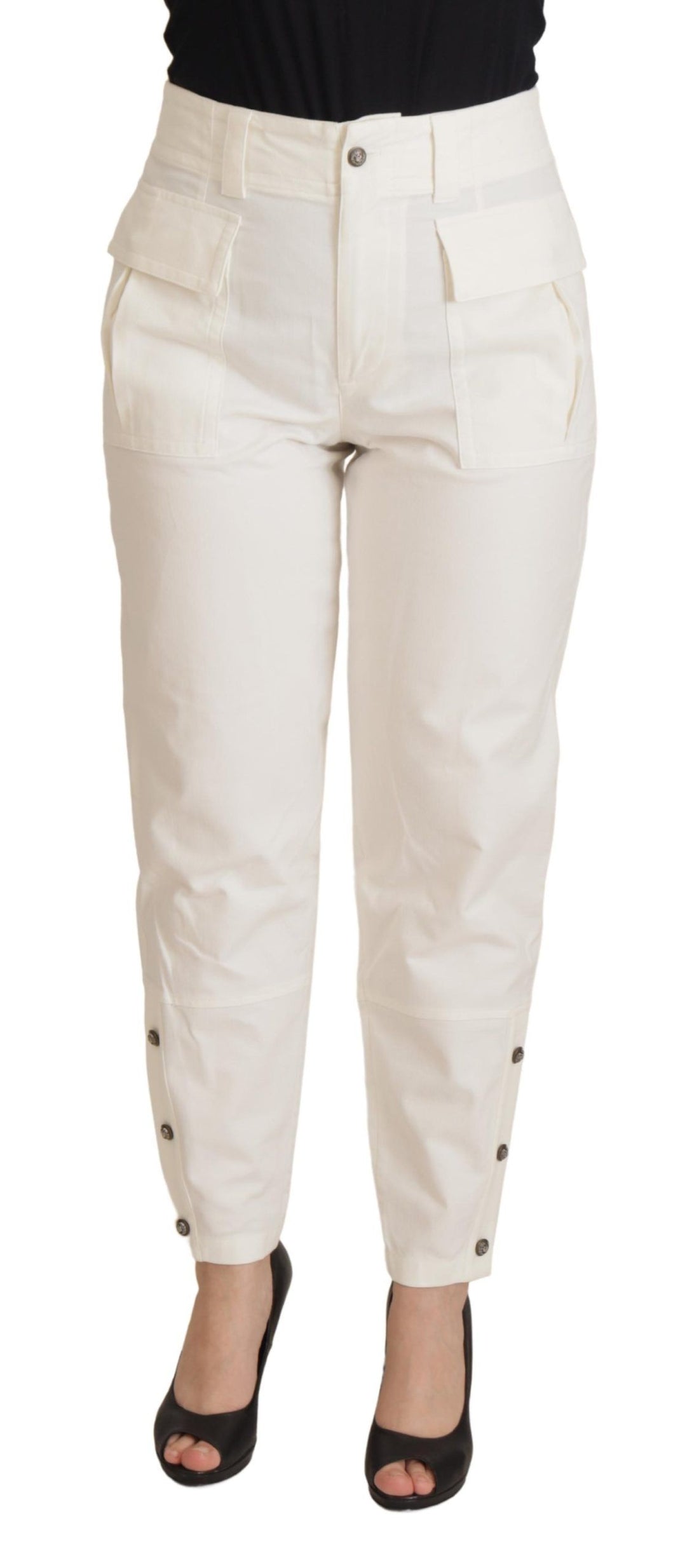 Dolce & Gabbana White High Waist Tapered Women Cotton Pants - Whispers Of Wisdom Clothing