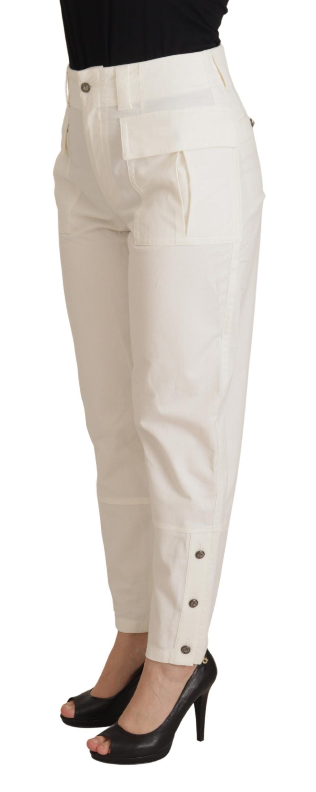 Dolce & Gabbana White High Waist Tapered Women Cotton Pants - Whispers Of Wisdom Clothing