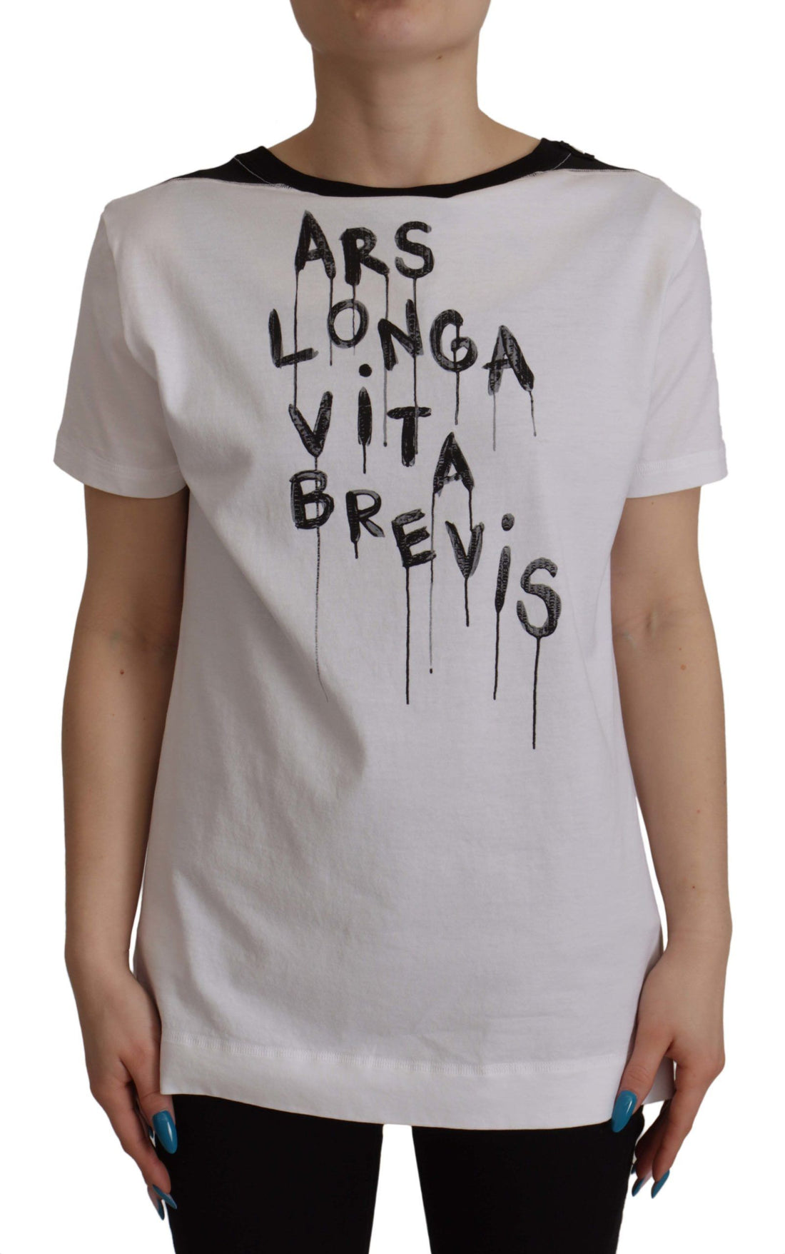 Dolce & Gabbana White Slogan Print Round Neck Cotton  T-shirt - Whispers Of Wisdom Clothing