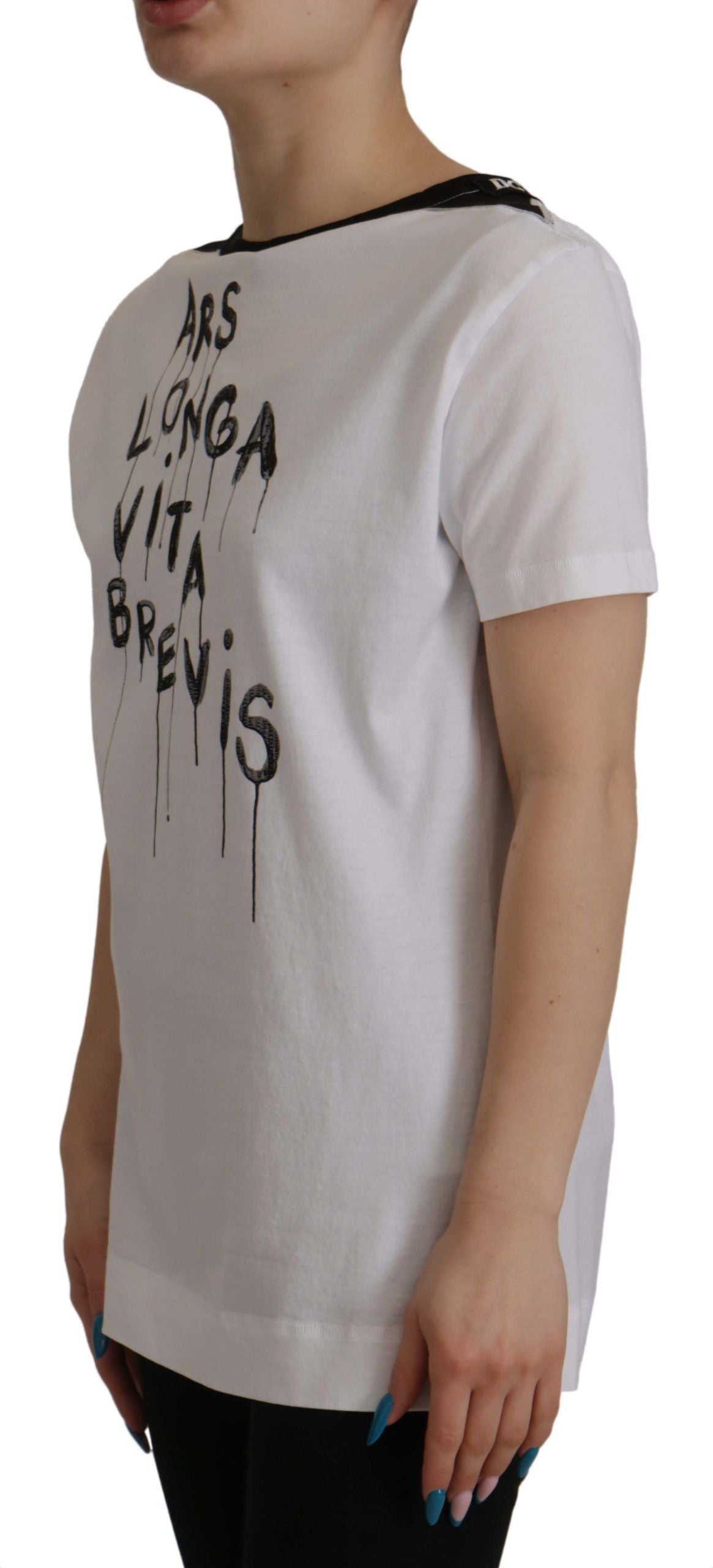 Dolce & Gabbana White Slogan Print Round Neck Cotton  T-shirt - Whispers Of Wisdom Clothing