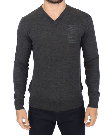 Ermanno Scervino Gray Wool Blend V-neck Pullover Sweater - Whispers Of Wisdom Clothing