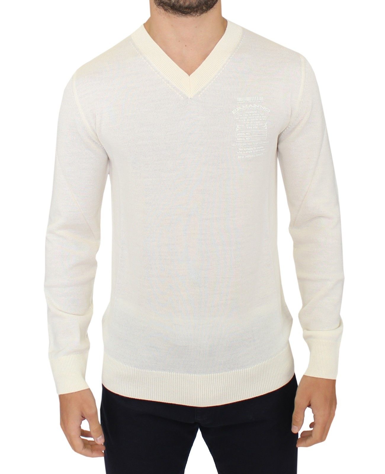 Ermanno Scervino Off White Wool Blend V-neck Pullover Sweater - Whispers Of Wisdom Clothing